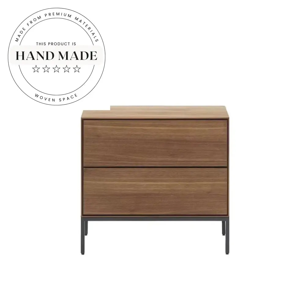 Modern 2 Drawer Oak Veneer and Steel Leg Bedside Table