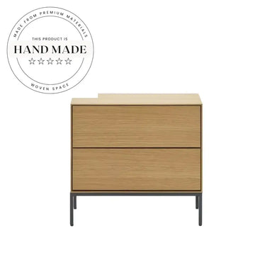 Modern 2 Drawer Oak Veneer and Steel Leg Bedside Table
