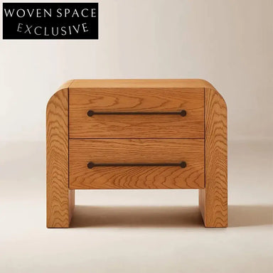 Modern 2-Drawer Plywood Frame Solid Wood Veneer Bedside Nightstand