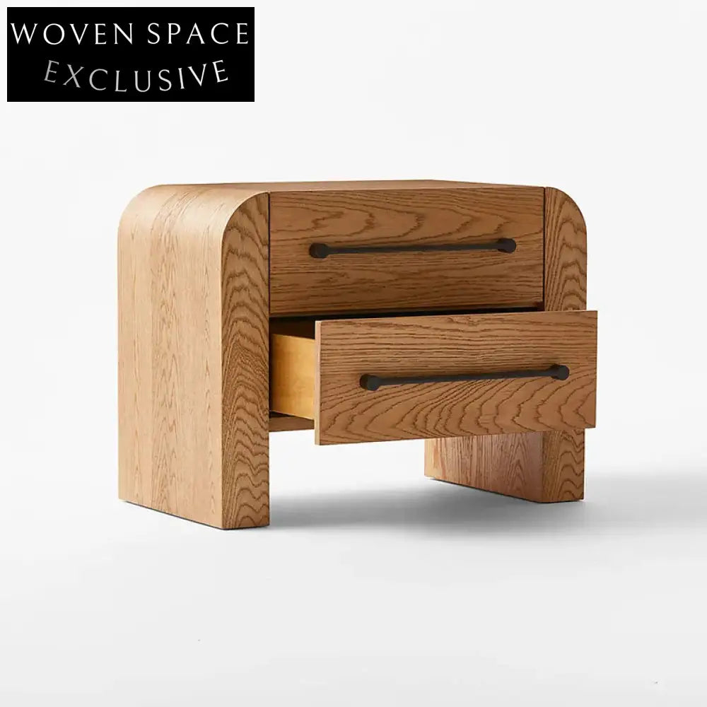 Modern 2-Drawer Plywood Frame Solid Wood Veneer Bedside Nightstand