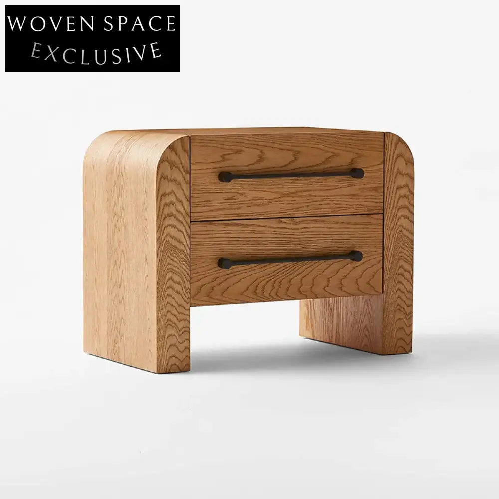 Modern 2-Drawer Plywood Frame Solid Wood Veneer Bedside Nightstand