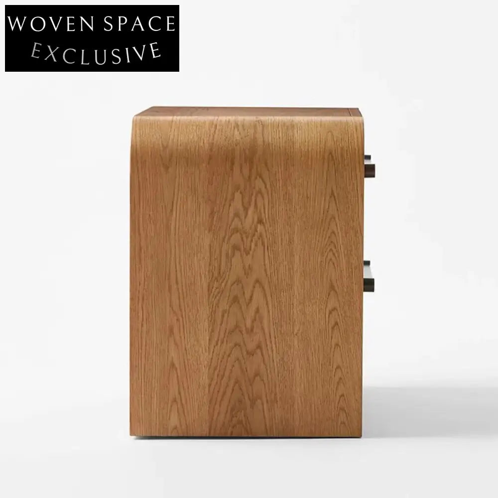 Modern 2-Drawer Plywood Frame Solid Wood Veneer Bedside Nightstand