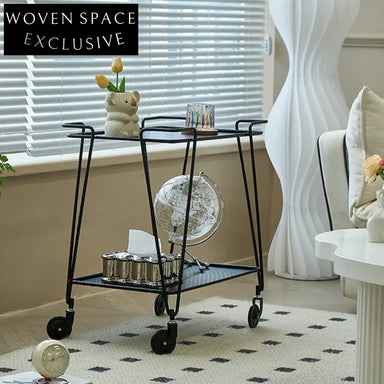 Modern 2-Tier Rolling Metal Storage Trolley, Sofa Side Table Organizer Rack