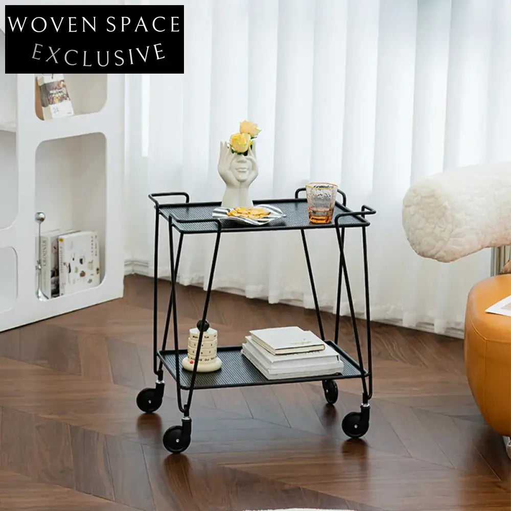 Modern 2-Tier Rolling Metal Storage Trolley, Sofa Side Table Organizer Rack