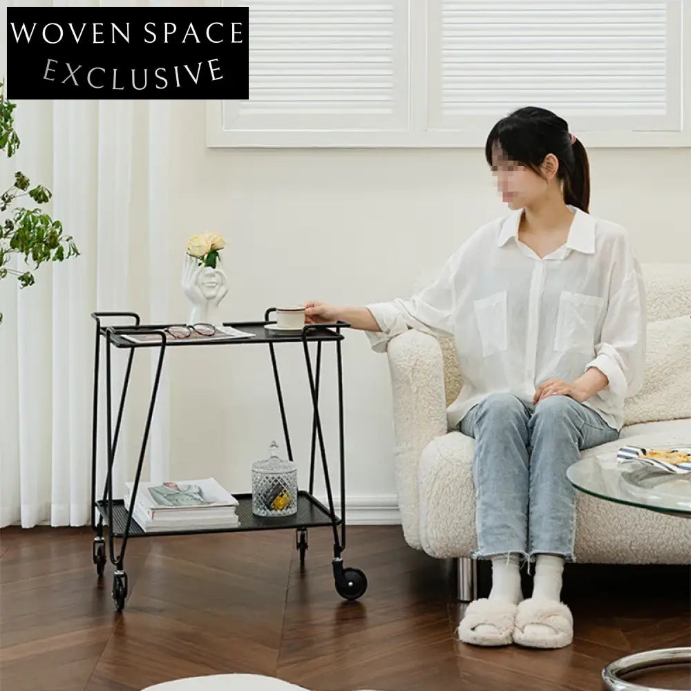 Modern 2-Tier Rolling Metal Storage Trolley, Sofa Side Table Organizer Rack