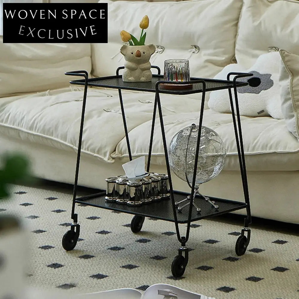 Modern 2-Tier Rolling Metal Storage Trolley, Sofa Side Table Organizer Rack