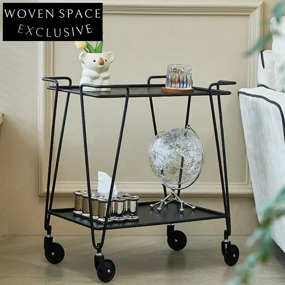 Modern 2-Tier Rolling Metal Storage Trolley, Sofa Side Table Organizer Rack