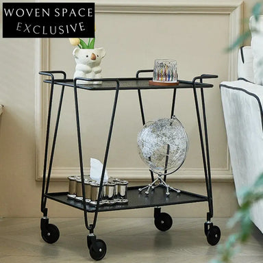 Modern 2-Tier Rolling Metal Storage Trolley, Sofa Side Table Organizer Rack