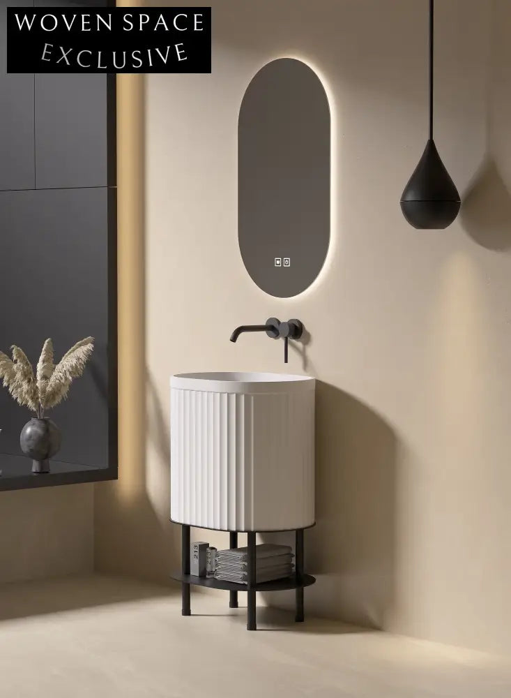 Modern 20-Inch Fluted Artificial Stone Wall-Mounted Bathroom Vanity Sink