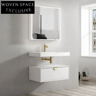 Modern 35-Inch Wall-Mounted Single Sink Bathroom Vanity Cabinet Set