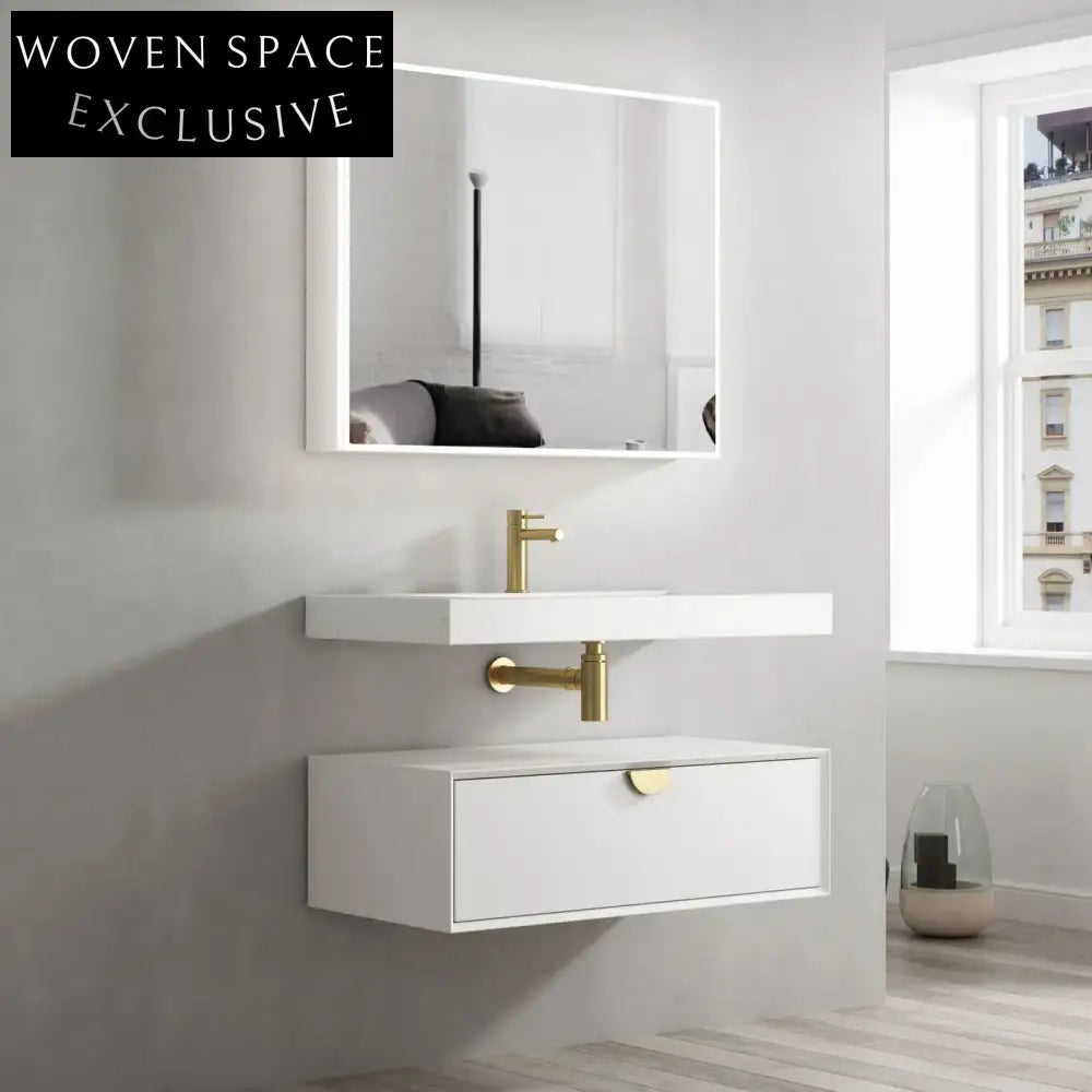 Modern 35-Inch Wall-Mounted Single Sink Bathroom Vanity Cabinet Set