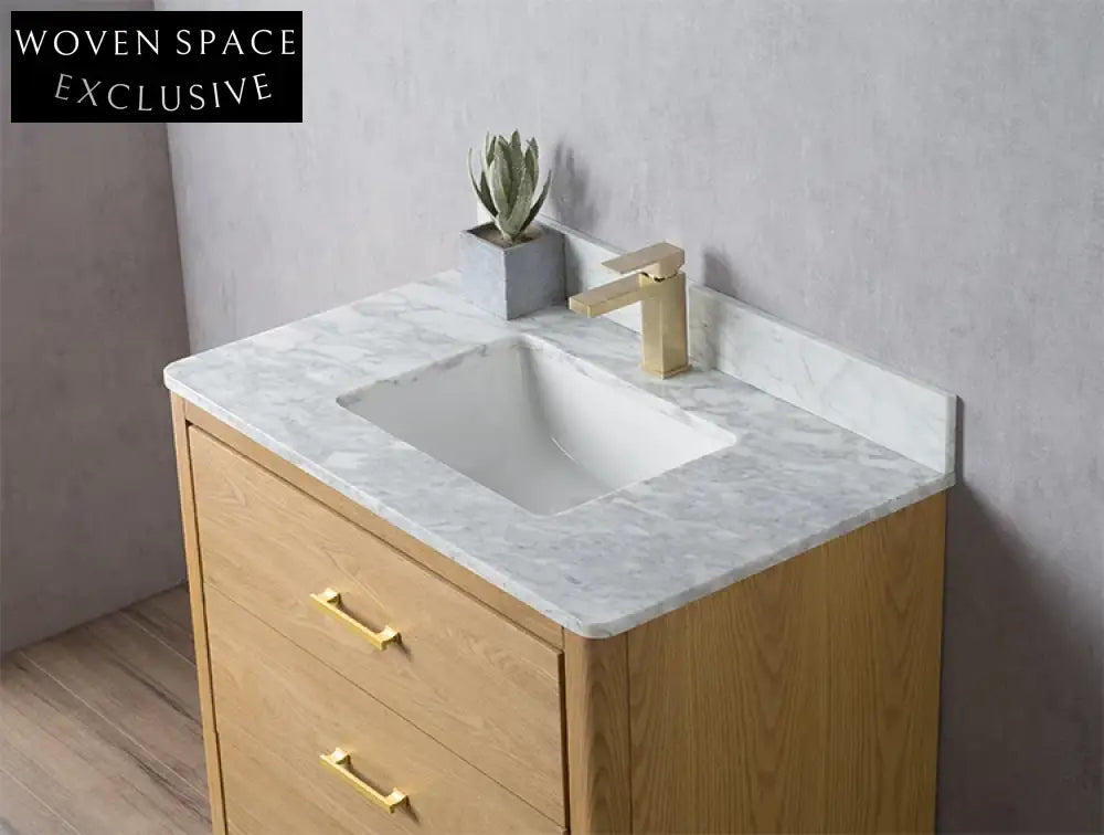 Modern 36-inch Freestanding Single Sink Bathroom Vanity with Carrara Marble Top