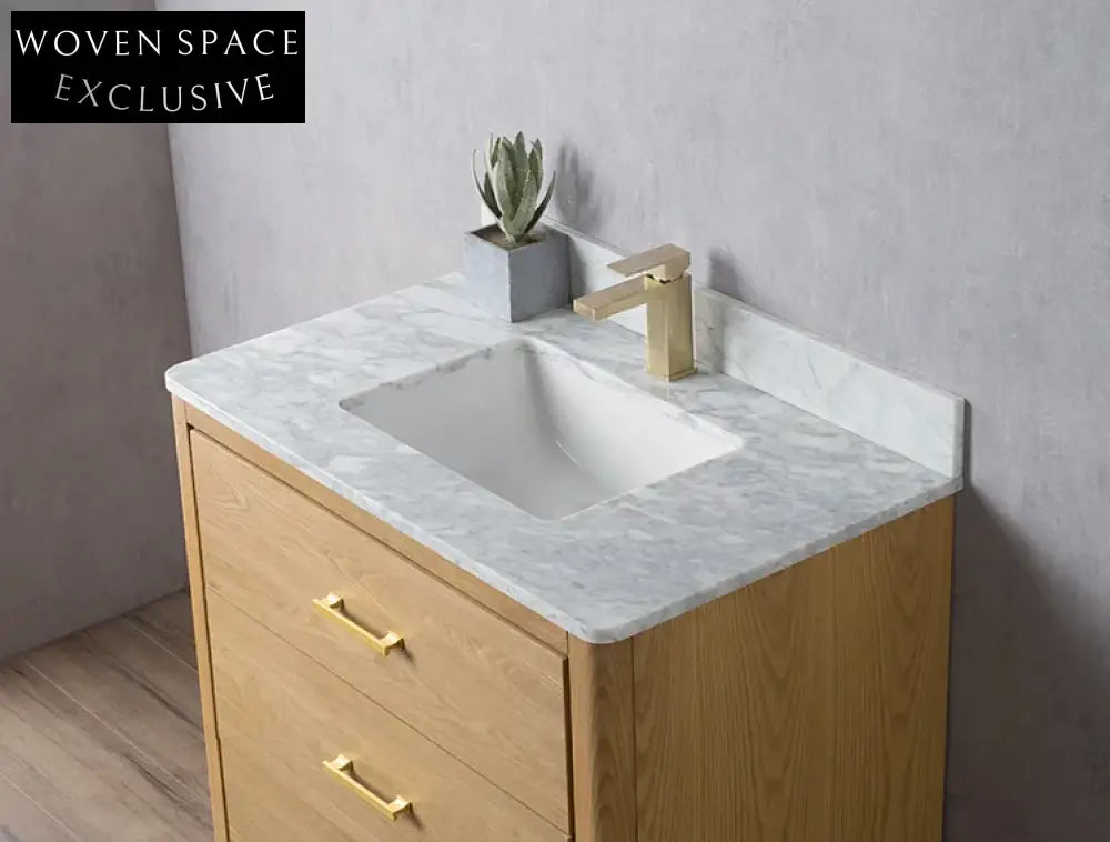 Modern 36-inch Freestanding Single Sink Bathroom Vanity with Carrara Marble Top