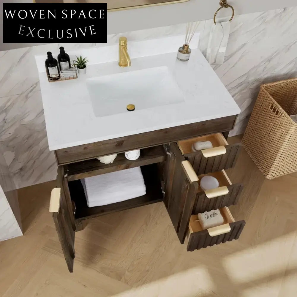 Modern 36-inch Solid Wood Bathroom Vanity Cabinet with Soft-Close Drawers