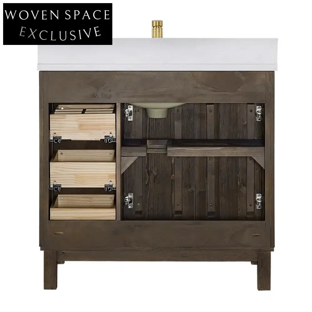 Modern 36-inch Solid Wood Bathroom Vanity Cabinet with Soft-Close Drawers