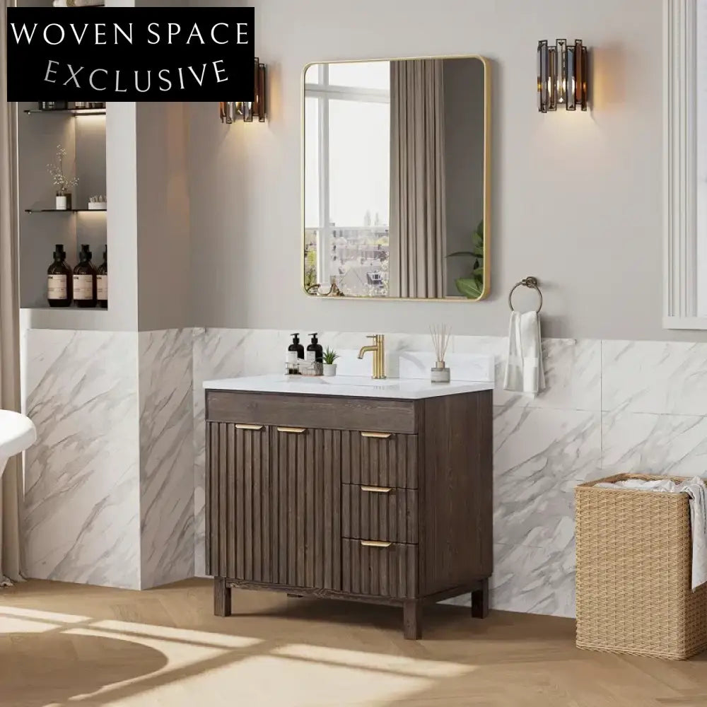 Modern 36-inch Solid Wood Bathroom Vanity Cabinet with Soft-Close Drawers