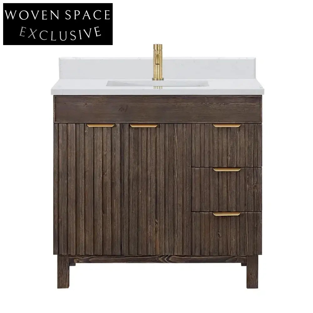 Modern 36-inch Solid Wood Bathroom Vanity Cabinet with Soft-Close Drawers