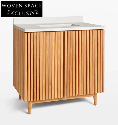 Modern 36-Inch Waterproof Rectangle Brown Walnut Bathroom Vanity Cabinet