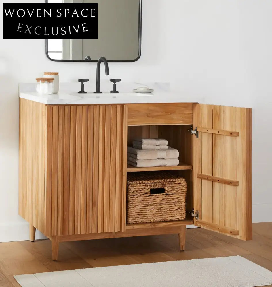 Modern 36-Inch Waterproof Rectangle Brown Walnut Bathroom Vanity Cabinet