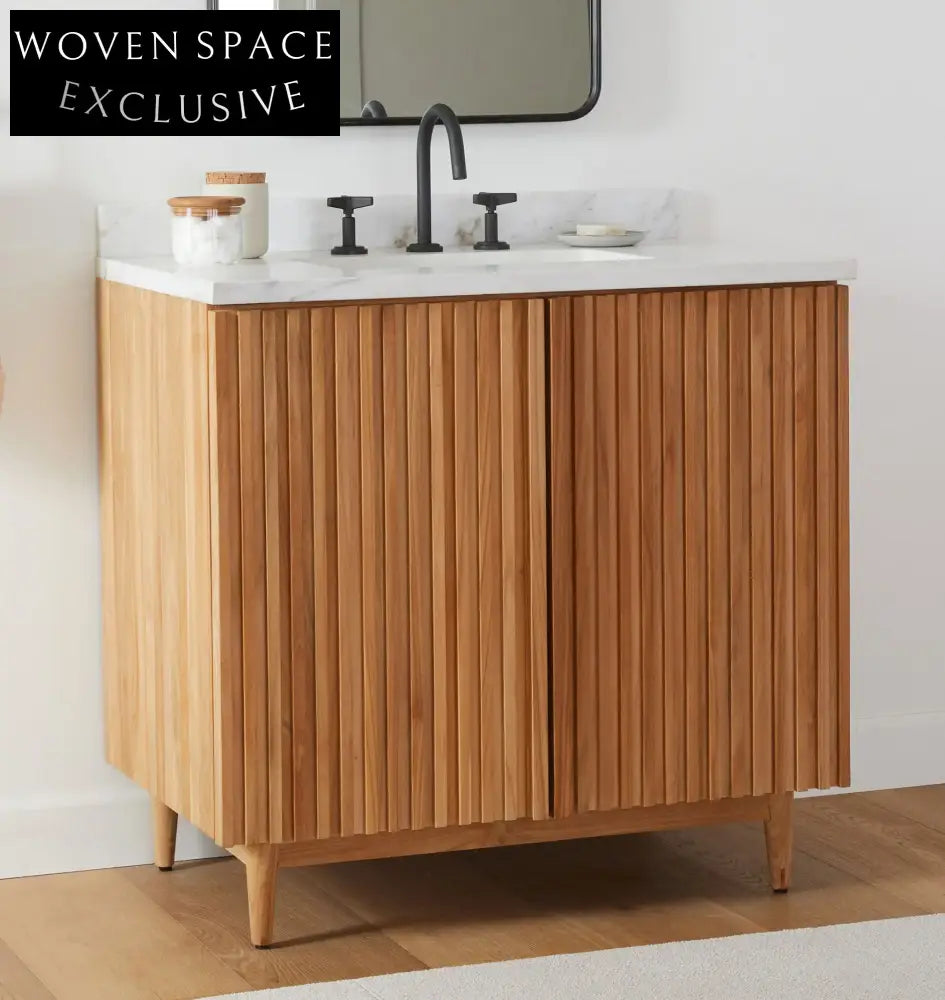 Modern 36-Inch Waterproof Rectangle Brown Walnut Bathroom Vanity Cabinet