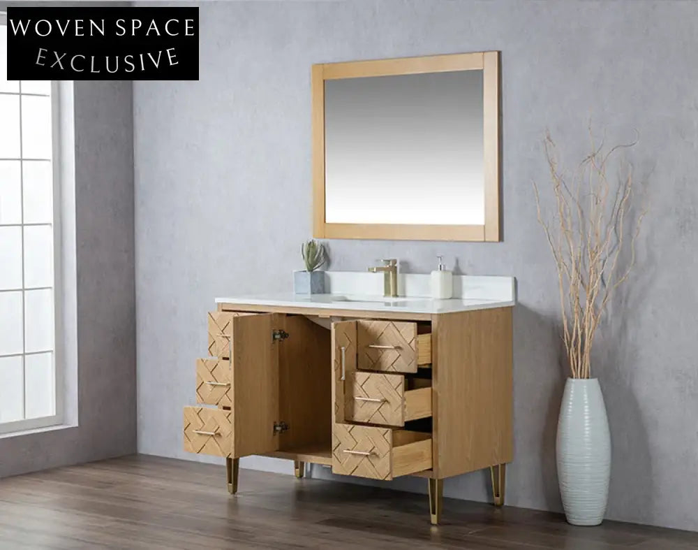 Modern 48-inch Solid Wood Bathroom Vanity Cabinet with Cultured Marble Top
