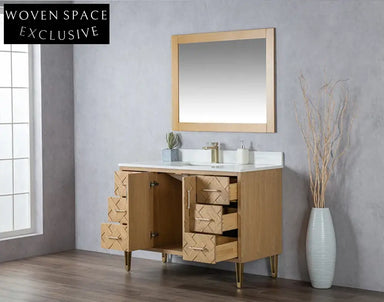Modern 48-inch Solid Wood Bathroom Vanity Cabinet with Cultured Marble Top