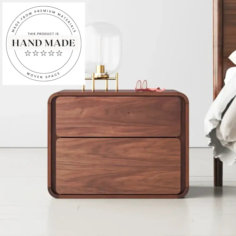 Modern 55cm Solid Oak Two Drawer Storage Bedside Table