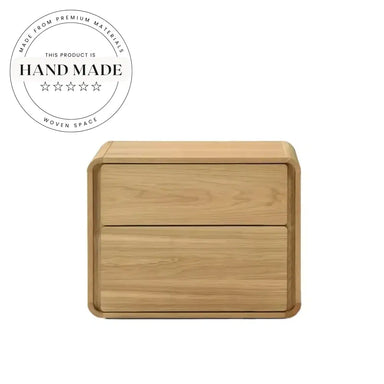 Modern 55cm Solid Oak Two Drawer Storage Bedside Table