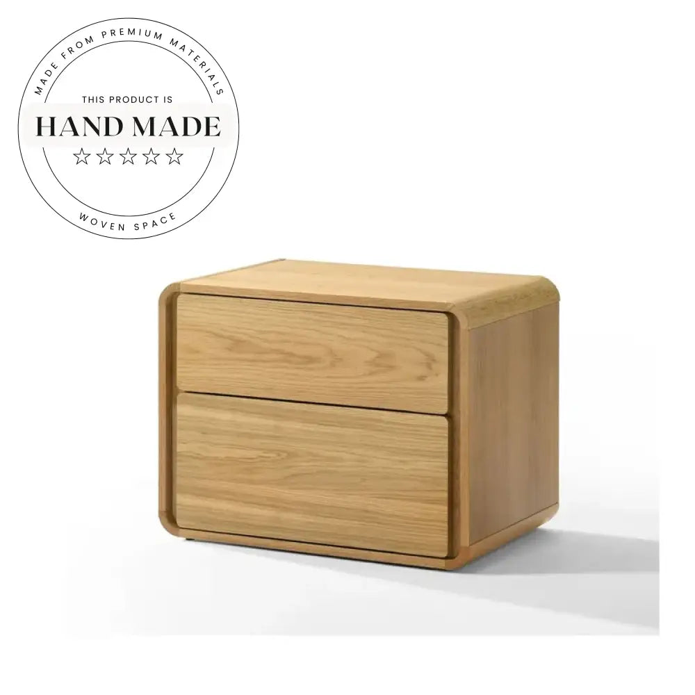 Modern 55cm Solid Oak Two Drawer Storage Bedside Table