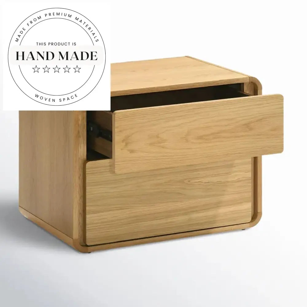 Modern 55cm Solid Oak Two Drawer Storage Bedside Table