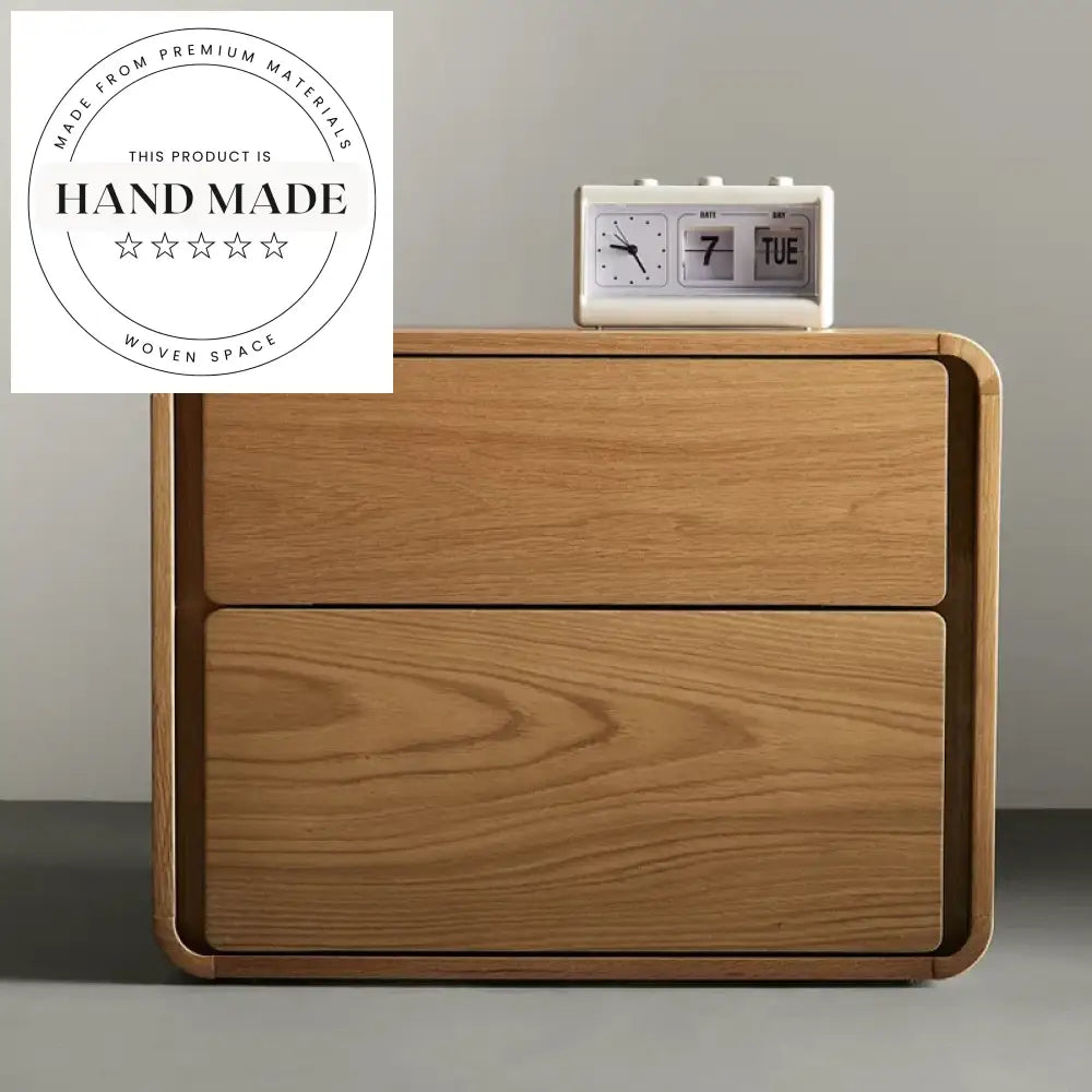 Modern 55cm Solid Oak Two Drawer Storage Bedside Table