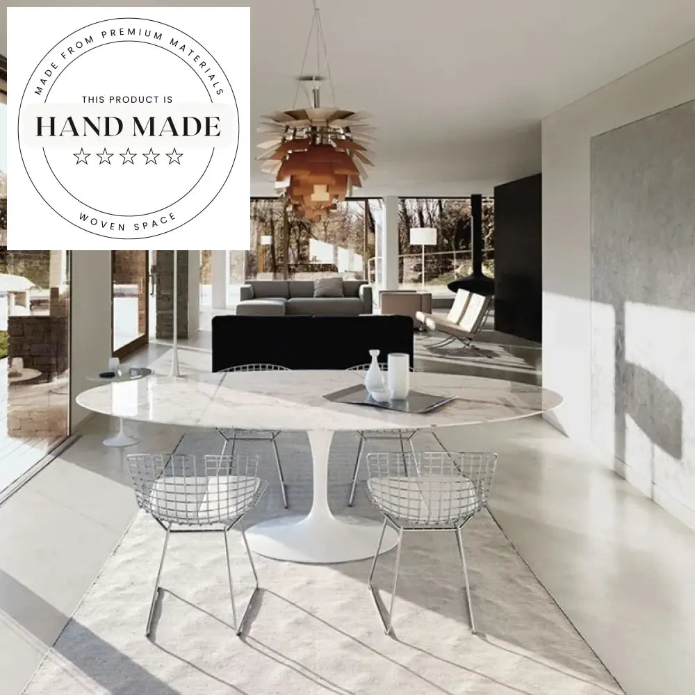 Modern 6 Seater Natural Marble Oval Dining Table