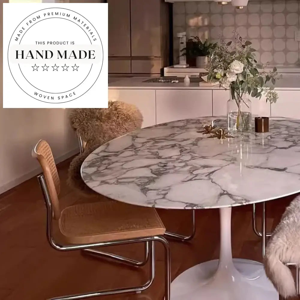 Modern 6 Seater Natural Marble Oval Dining Table