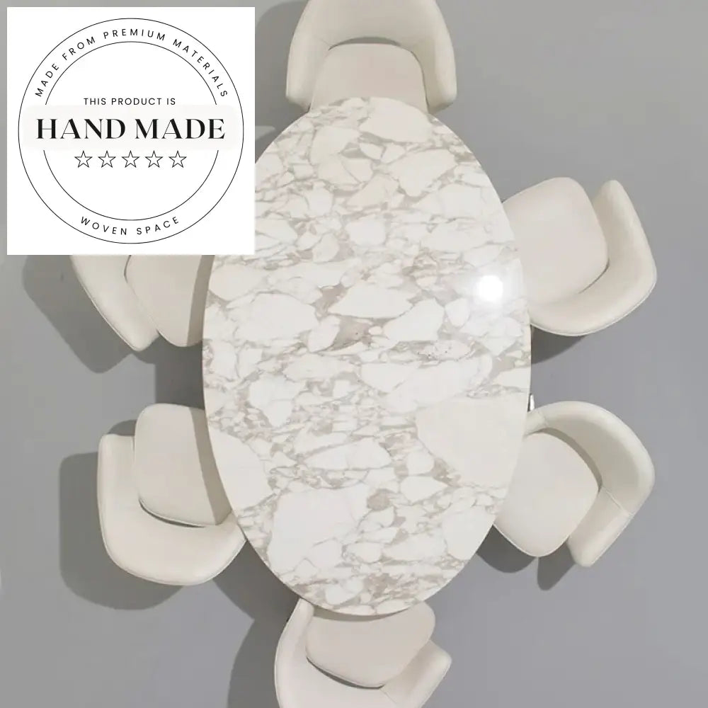 Modern 6 Seater Natural Marble Oval Dining Table