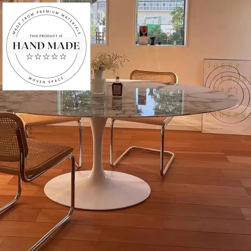 Modern 6 Seater Natural Marble Oval Dining Table