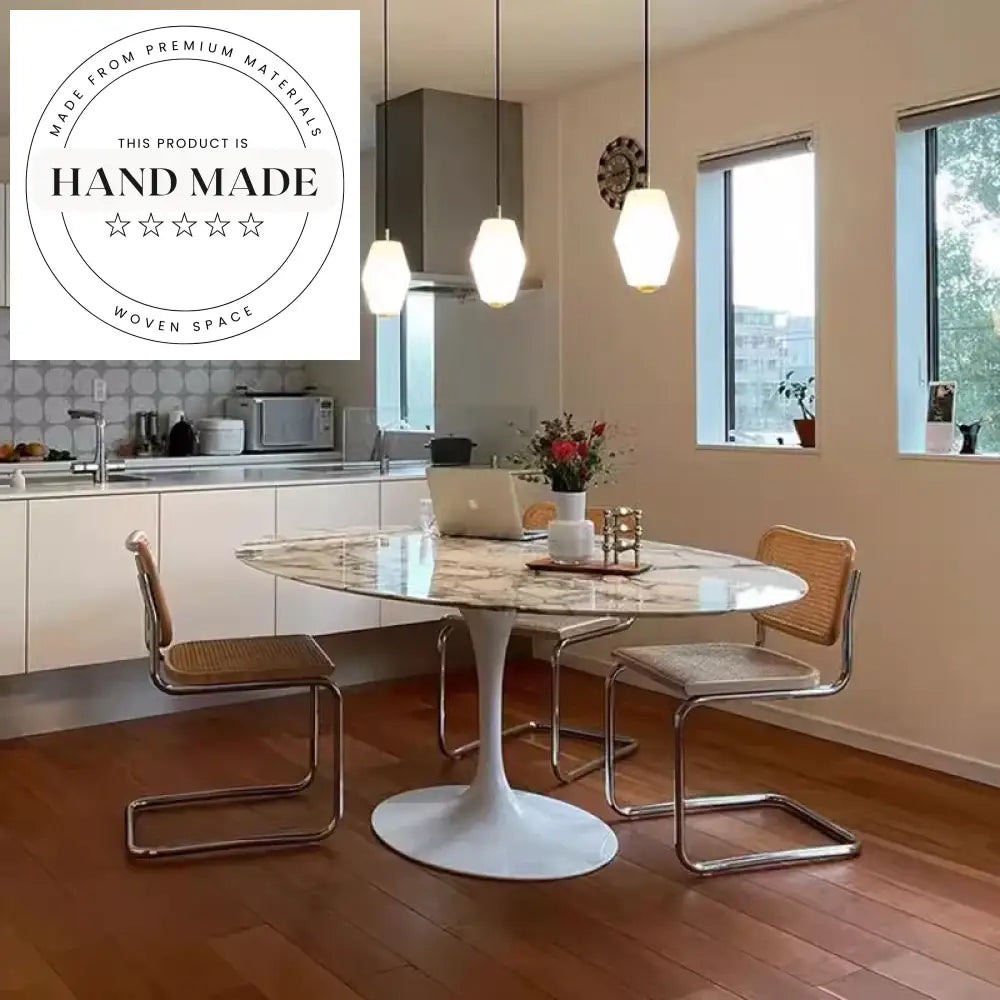 Modern 6 Seater Natural Marble Oval Dining Table