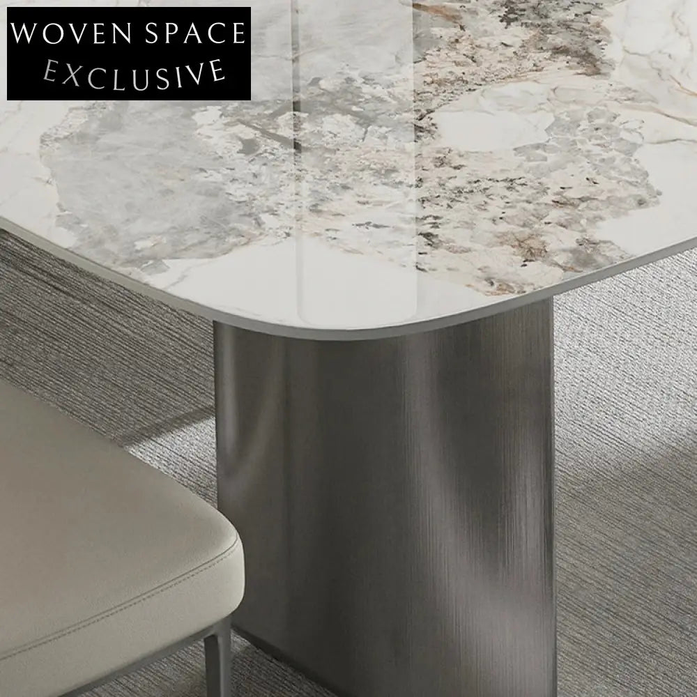 Modern 6-Seater Rectangle Slate Top Dining Room Table with Black Metal Legs