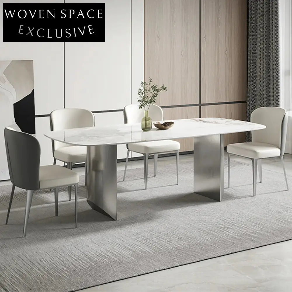 Modern 6-Seater Rectangle Slate Top Dining Room Table with Black Metal Legs