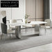 Modern 6-Seater Rectangle Slate Top Dining Room Table with Black Metal Legs