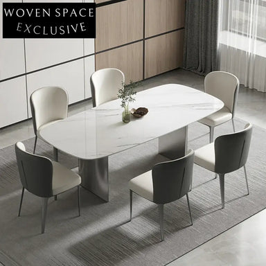 Modern 6-Seater Rectangle Slate Top Dining Room Table with Black Metal Legs