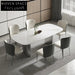 Modern 6-Seater Rectangle Slate Top Dining Room Table with Black Metal Legs
