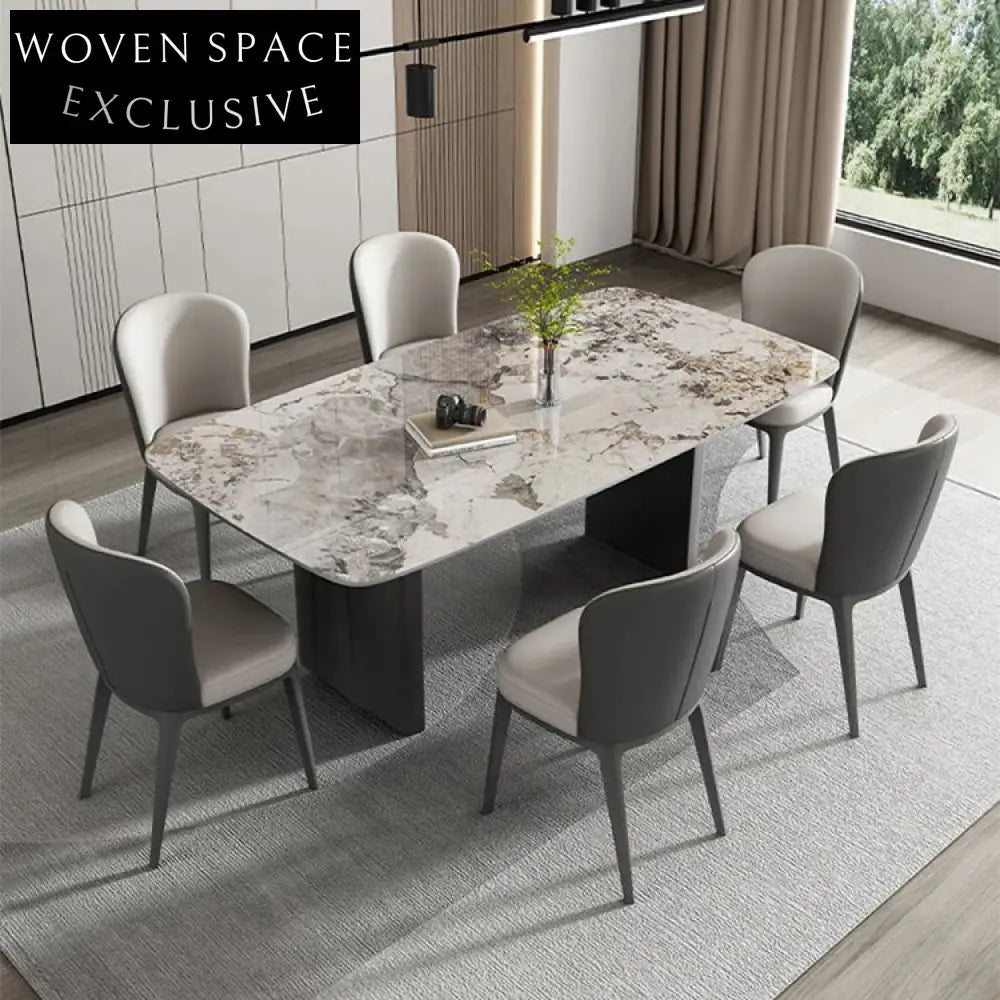 Modern 6-Seater Rectangle Slate Top Dining Room Table with Black Metal Legs