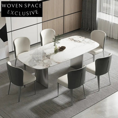 Modern 6-Seater Rectangle Slate Top Dining Room Table with Black Metal Legs