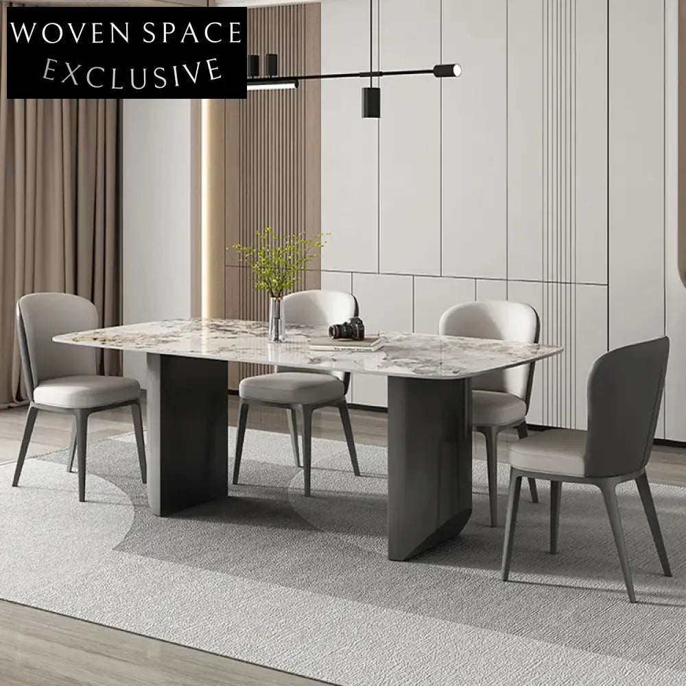 Modern 6-Seater Rectangle Slate Top Dining Room Table with Black Metal Legs