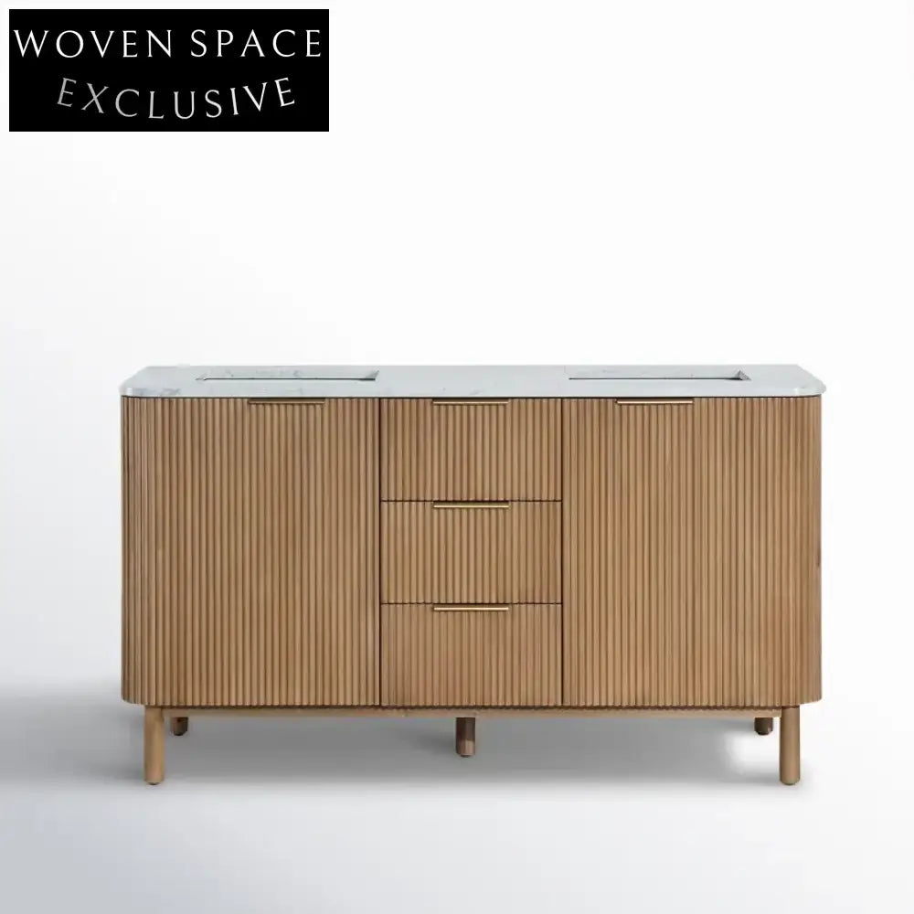 Modern 60-Inch Double Sink Solid Wood Vanity with Carrara Marble Top