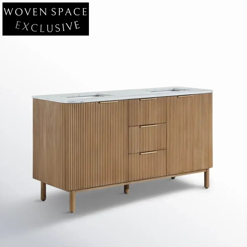 Modern 60-Inch Double Sink Solid Wood Vanity with Carrara Marble Top