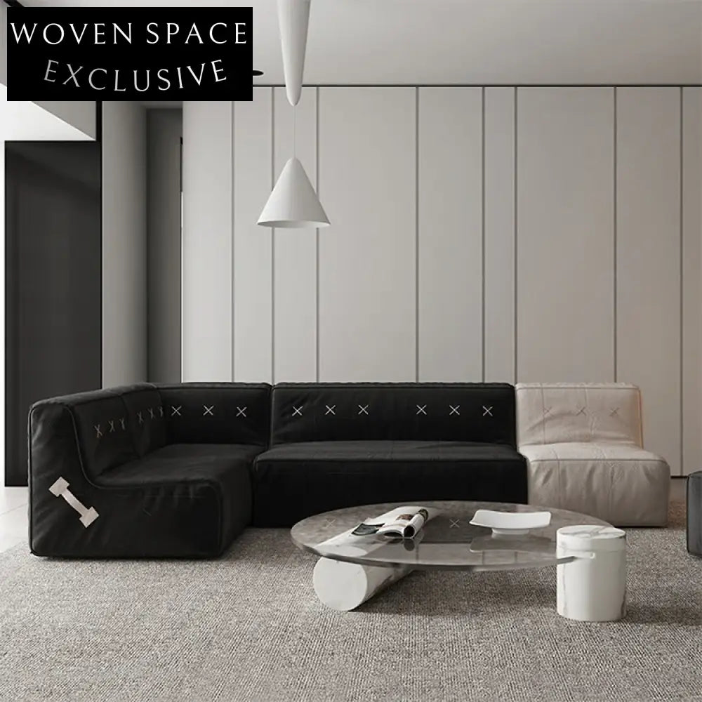 Modern 7-Seater Sectional Fabric Sofa Set, L-Shaped Low Arm Leisure Couch