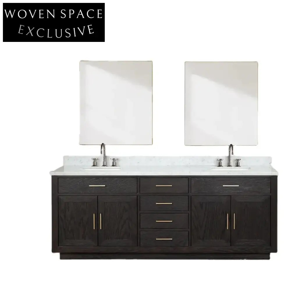 Modern 84-inch Black Melamine Floor Mounted Bathroom Storage Vanity Combo