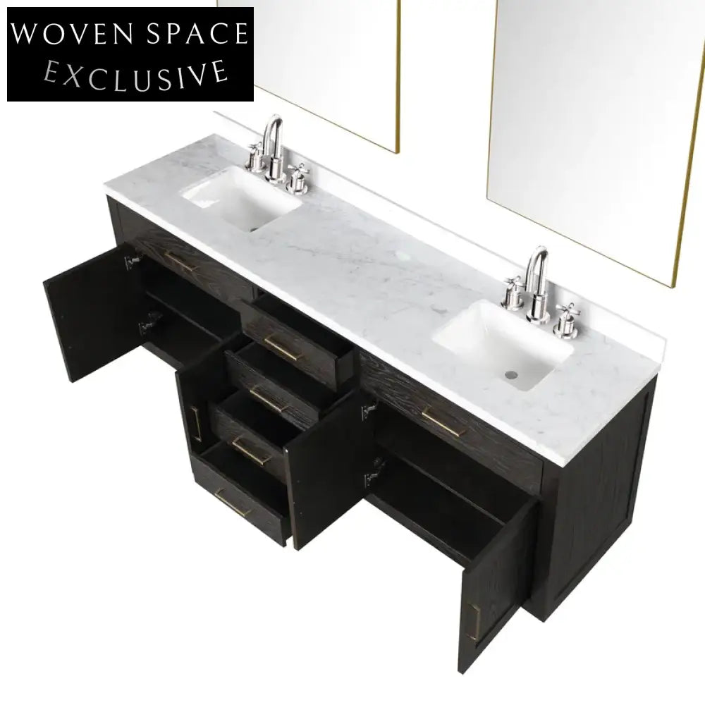 Modern 84-inch Black Melamine Floor Mounted Bathroom Storage Vanity Combo