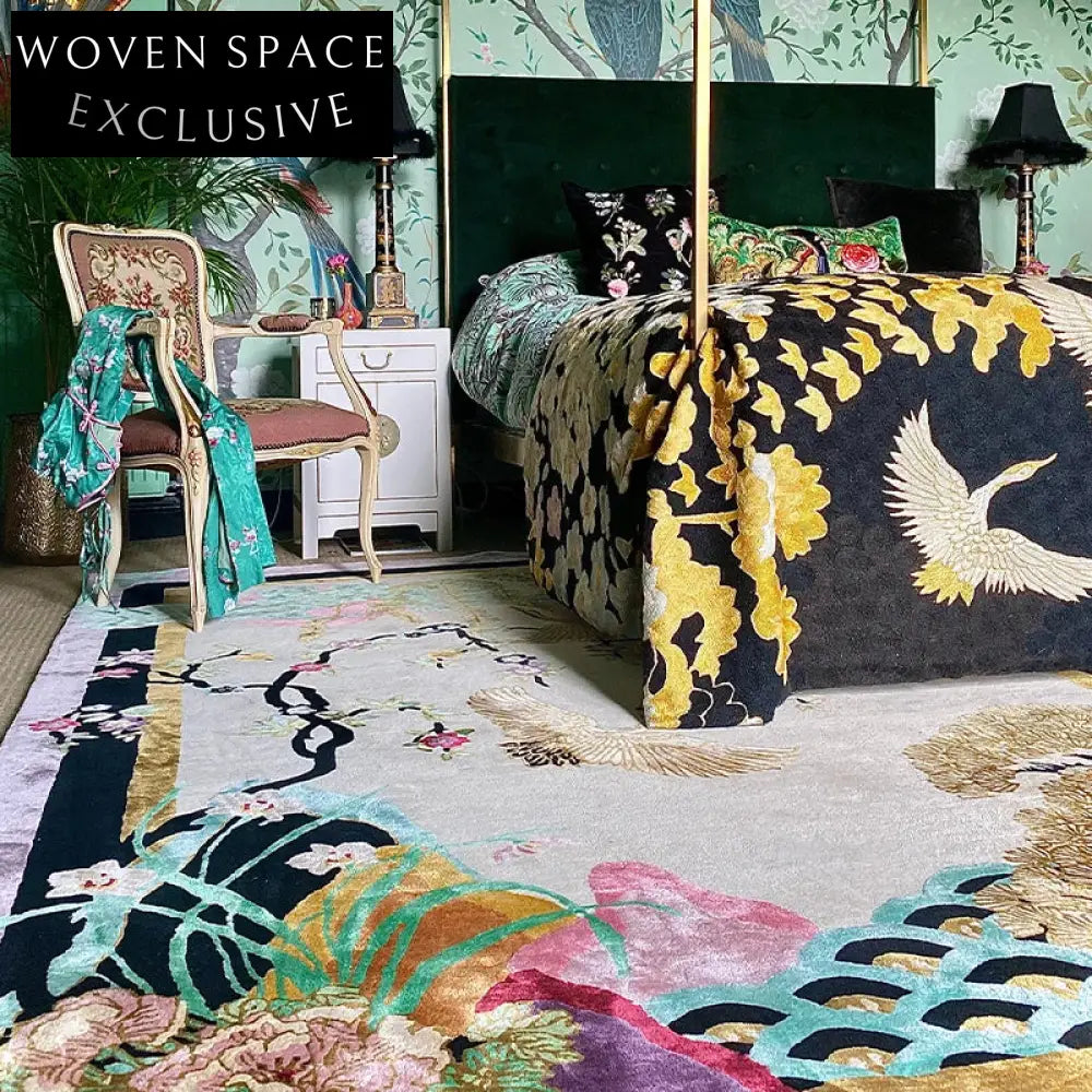 Modern Abstract Floral Bird Polyester Area Rug for Home Living Room Bedroom Floor